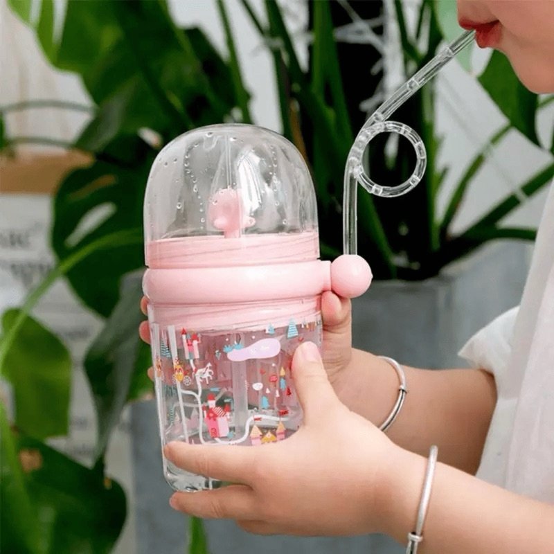 Copo com canudo Divertido infantil plástico de 250ml esguicho com canudo de silicone p/ crian