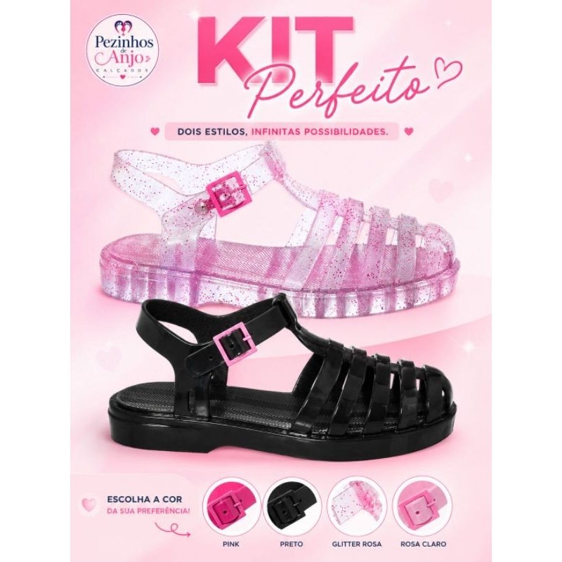 kit 2 pares sandália infantil feminina papete plástico com várias opções de cores