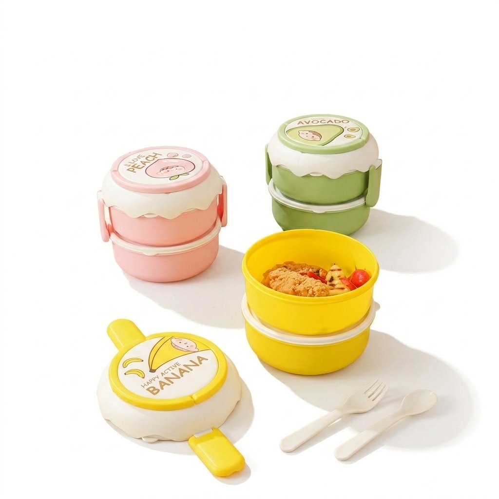 Marmita Dupla Infantil Cute Food + 2 Talheres | Praticidade e Fofura para o Dia a Dia